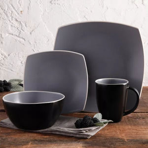 94851.16 Soho Lounge Matte 16 Piece Dinnerware Set in Black and Gray