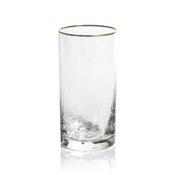 CH-6213 Negroni Hammered Highball Glass - Clear with Gold Rim