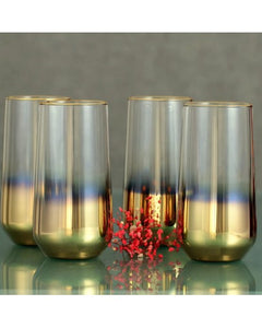 TAJ Designs Ombre Highball  Glass Gold Rimm Set Of 6