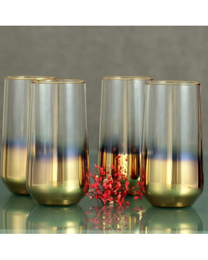 TAJ Designs Ombre Highball  Glass Gold Rimm Set Of 6