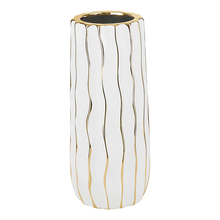 Load image into Gallery viewer, J-PVLS-WHT/GD-S PORCELAIN STRAIGHT VASE W GOLD LINE SML
