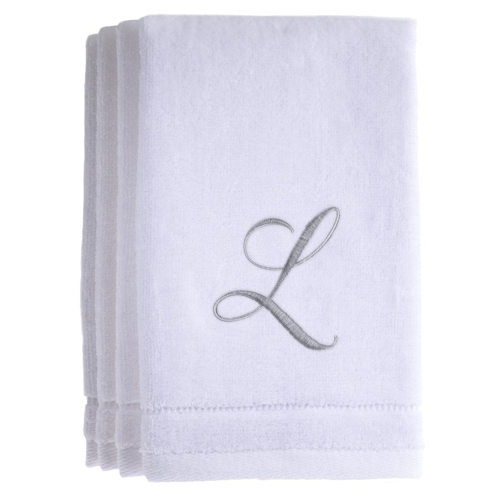 L - Cotton velour monogram towel - White