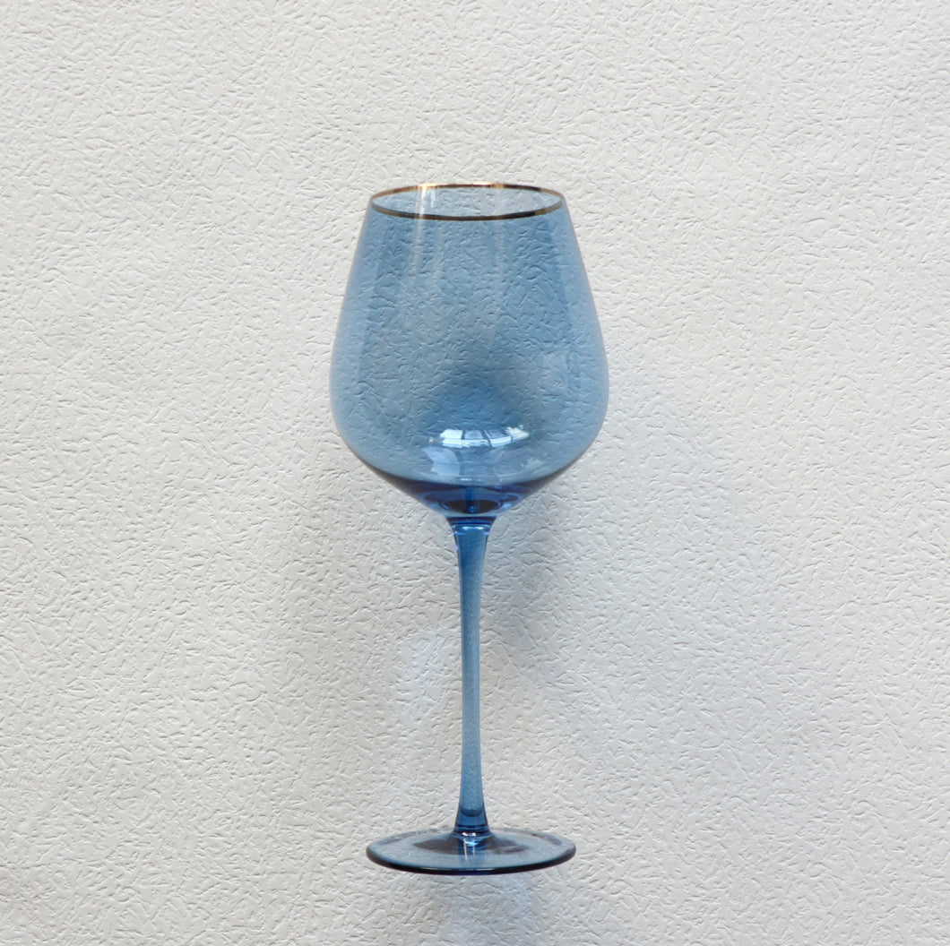 VD-P27-BL Platinum, Blue with Gold Rim, Wine Glass, 27 oz