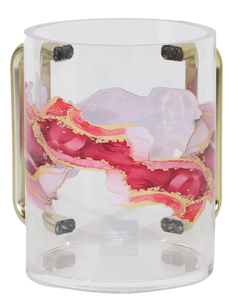 183013 Acrylic Washcup Gold Handles Red Marble