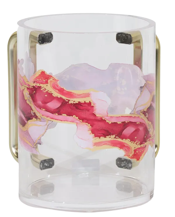 183013 Acrylic Washcup Gold Handles Red Marble