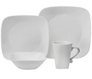 CORELLE SET SQUARE, CHERISH EMBOSED Service For 4