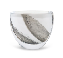 Load image into Gallery viewer, VMV5000 White Glass Shallow Vase With Black Strokes, 6&quot;
