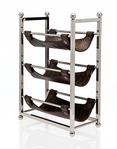 9322 3 BOTTLE WINE RACK BROWN LEATH