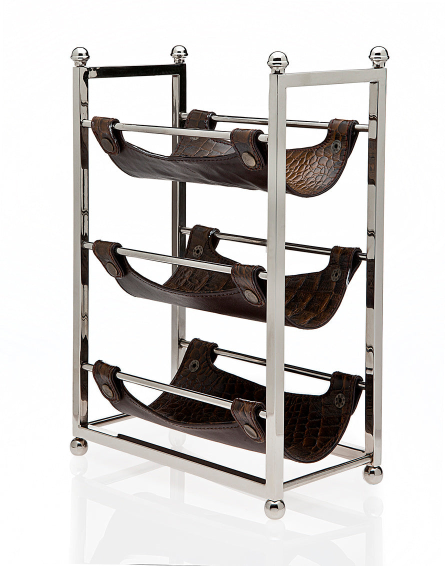 9322 3 BOTTLE WINE RACK BROWN LEATH