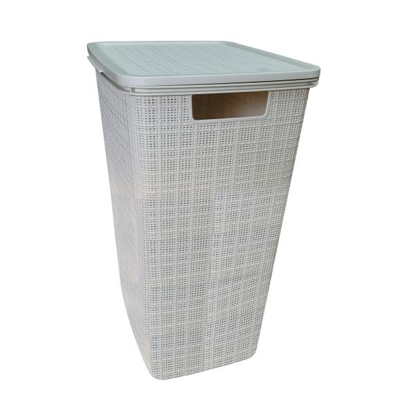 Plastic Rattan Laundry Basket with Lid-Beige