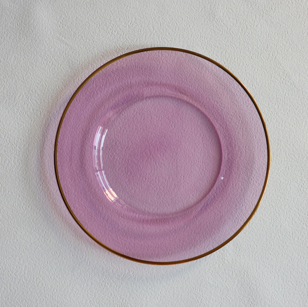 VD-PCH13-LI Vikko Decor - Platinum, Lilac with Gold Rim, Glass Charger 13