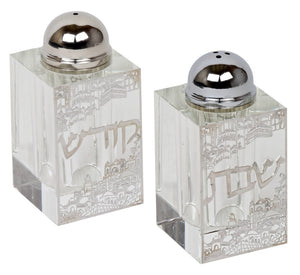 128106 Crystal Salt & Pepper Set Silver Shabbos Kodesh with Silver