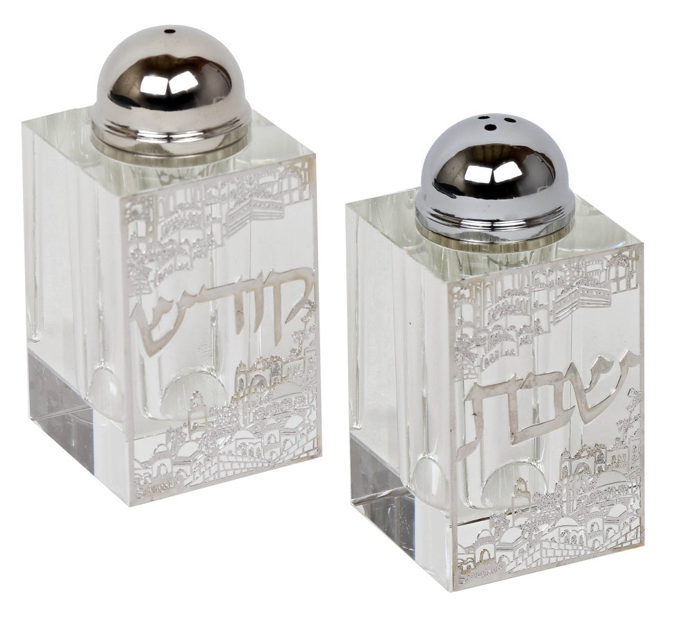128106 Crystal Salt & Pepper Set Silver Shabbos Kodesh with Silver