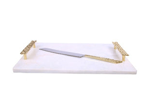 White Marble Challah Tray with Mosaic Handles #24