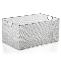 Silver Mesh Open Bin Storage Basket Organizer for Fruits, Vegetables, Pantry items Toys, etc. Size 14.5 x9x7 Model #198