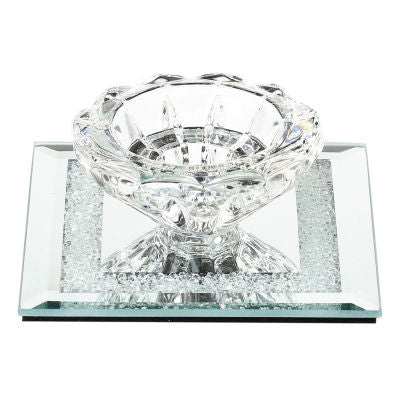 55540 Crystal Candle Holder w Glass Base,Square Base 3.5x3.5