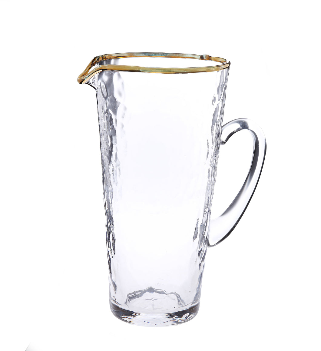 GJG1055 Pebble Glass Pitcher with Gold Rim with Handle