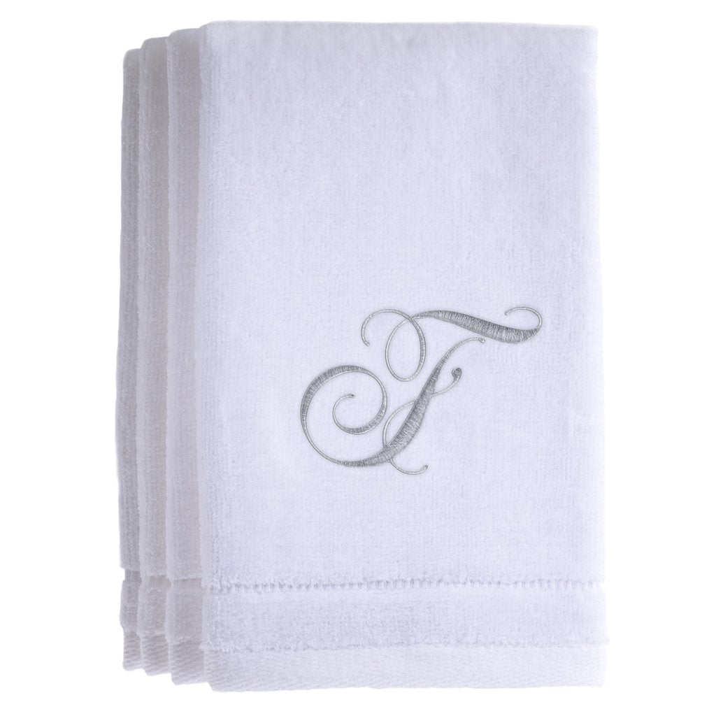 F - Cotton velour monogram towel - White
