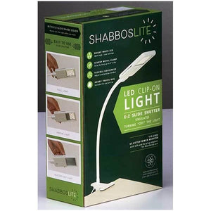 SHABBOSLITE Clip-on LED Lamp White - 2 inch Clamp fits on Headboard, Table, or Shelf for Reading in Bed, Studying at a Table, Lighting Up a Child's Room or a Hotel Room on Shabbos