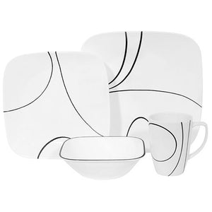 CORELLE MUGLESS SQ. 12pc SET SIMPLE LINES Service For 4