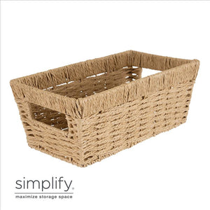 Paper Rope Dutch Weave - Small Shelf Storage Basket W.handle - 11.4x6.5x4.5