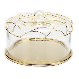 GCD2866 Dome Cake Plate with Gold Mesh Design