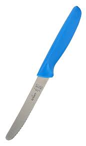4.5" Knife - Curved tip/serrated edge - Blue/Dairy