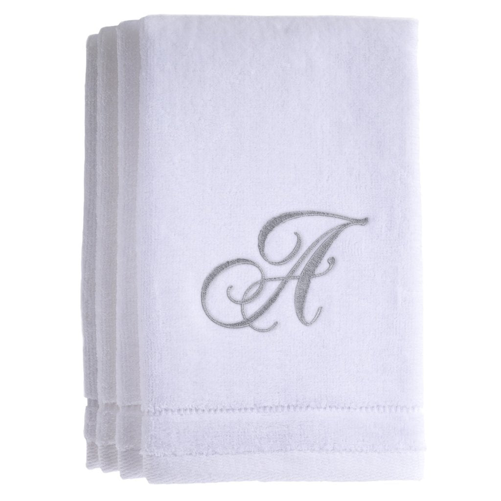 A - Cotton velour monogram towel - White