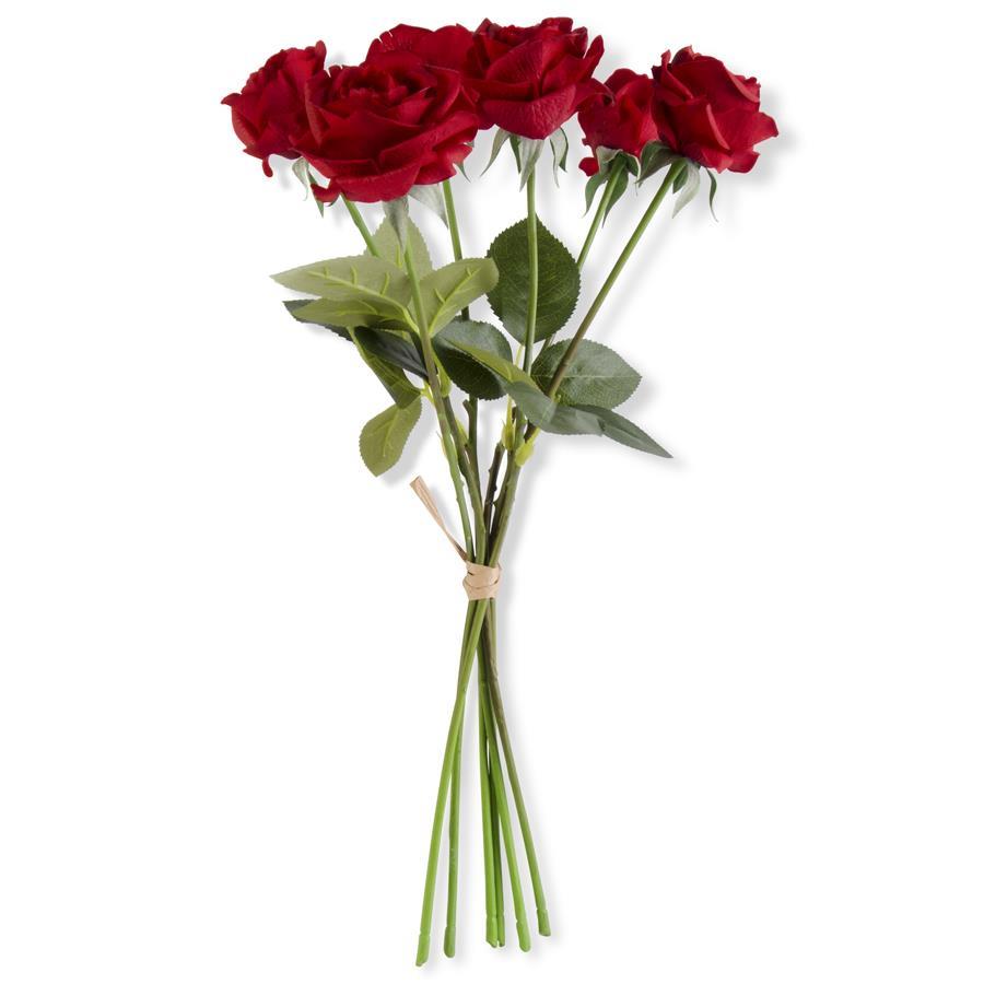 17 Inch Red Real Touch Full Bloom Rose Stem w/Foliage Bundle (6 Stems)