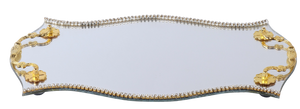 182298 Mirror Tray Circular Shape Gold Handles Crystals 15.5x9.5"