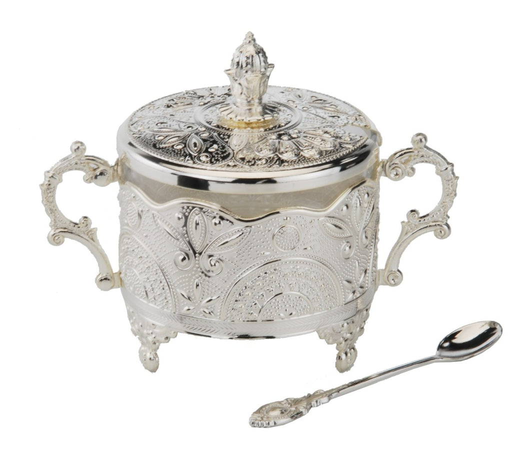 59308 Honey Dish Silver Plated Filigree Design 5.5X3.5X4.5