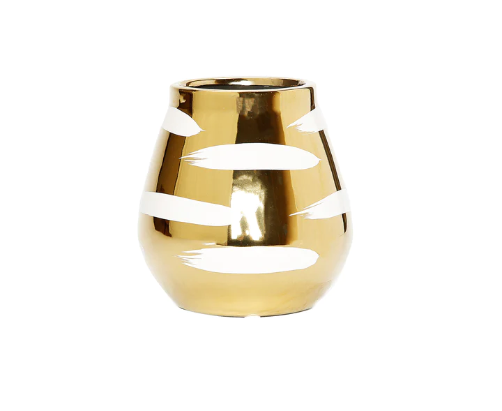 VV3059 Gold Bud Vase With White Brushed Design