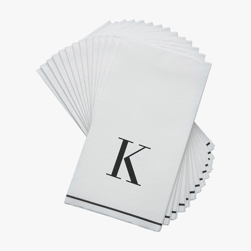 14 PK White and Black Guest Paper Napkins  - Letter K