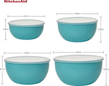 Load image into Gallery viewer, KitchenAid Plastic Prep Bowls with Lids, Set Of 4, Aqua Sky
