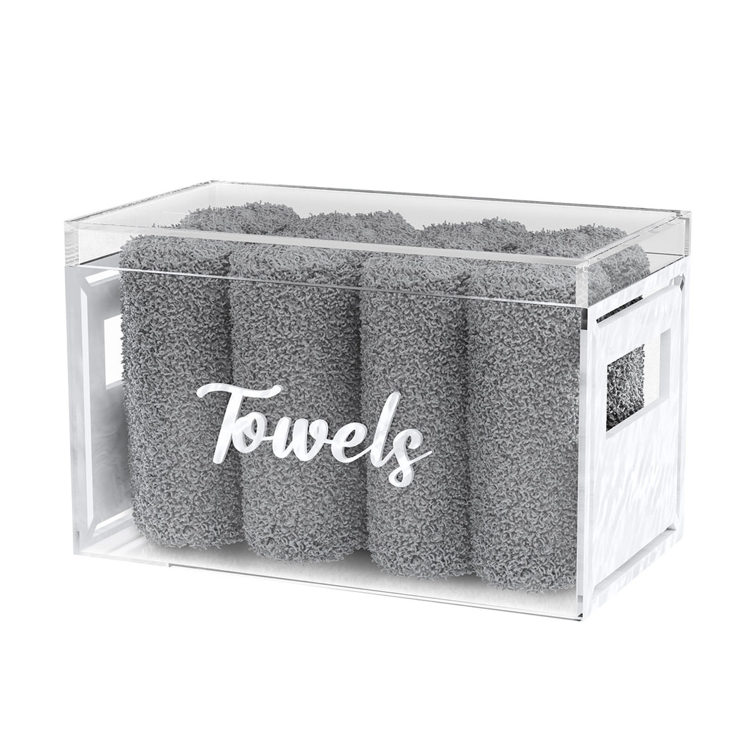 TBWP01 Towel Box with Grey Towels, White Pearl