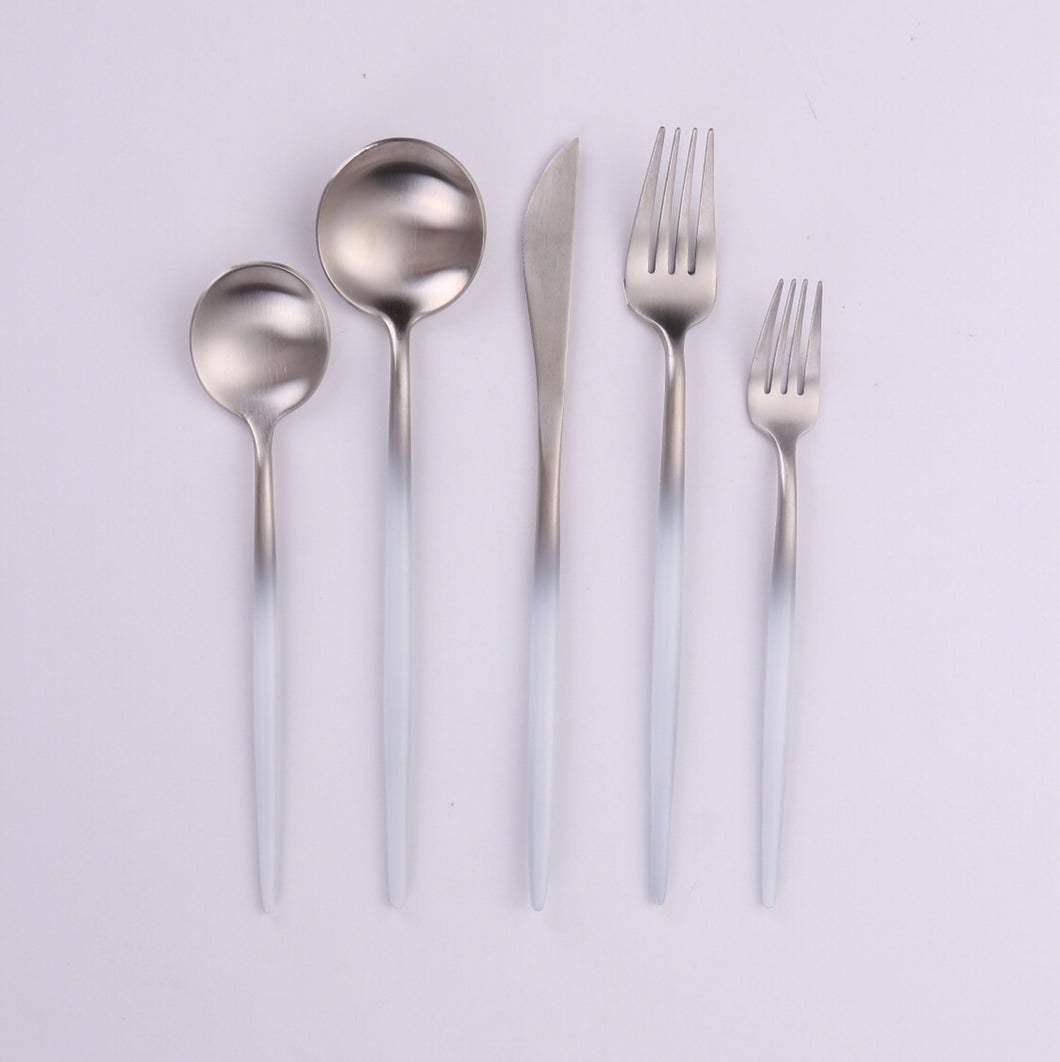 VF-10-VWSO Vera, Brushed White And Silver Service For 4