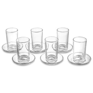 GL-MCS-6-S Glass Cups & Saucer - Modern with Silver Rim - Set of 6