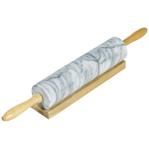 MARBLE ROLLING PIN AND BASE, WHITE