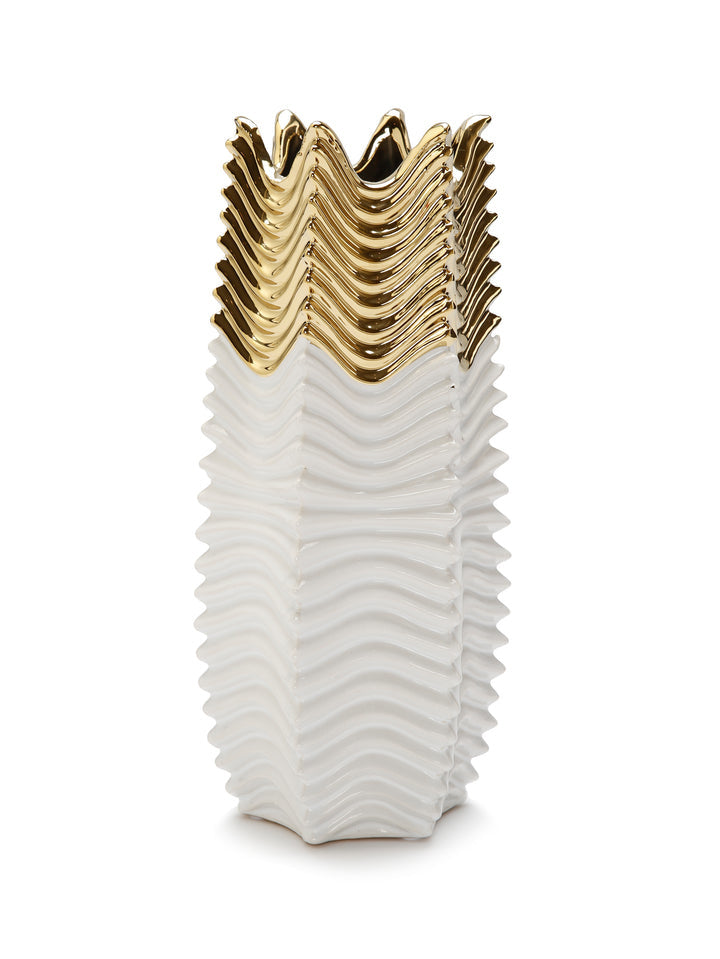 WGV3253 Matte Gold and White two tone Vase