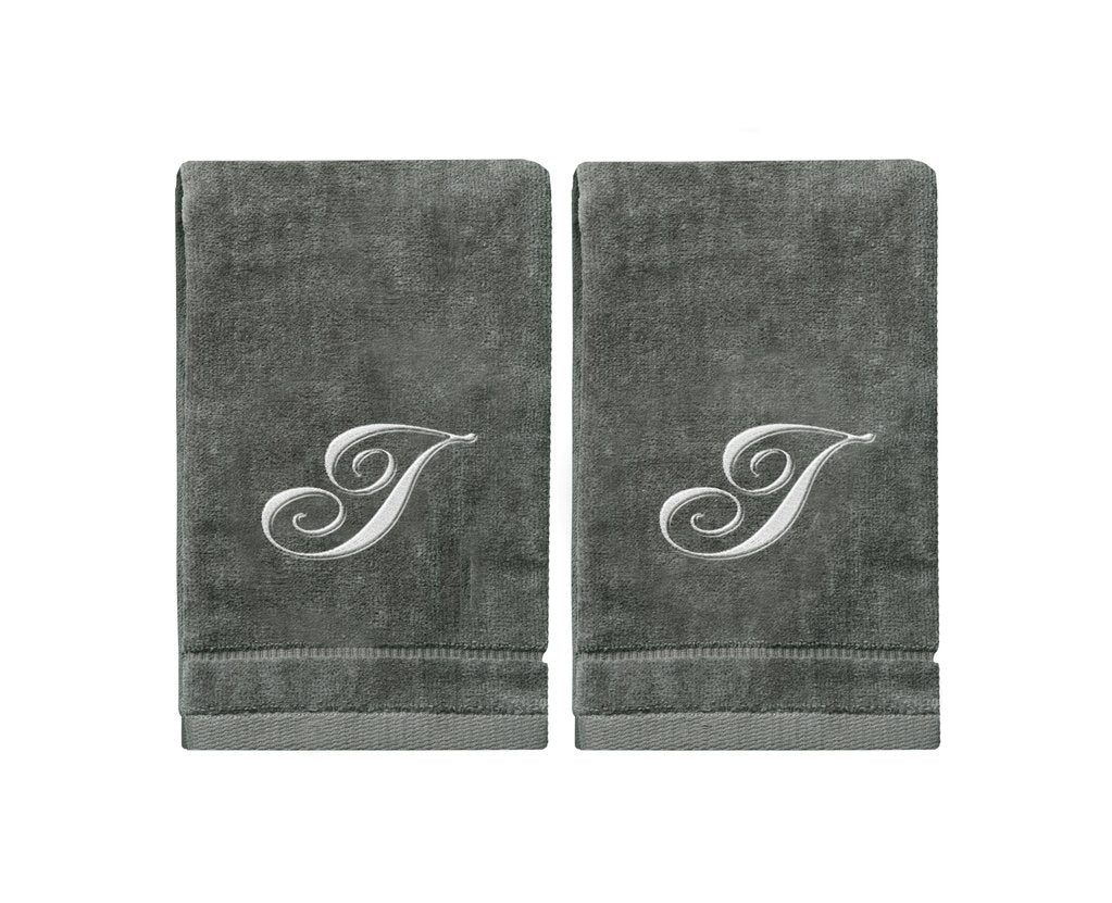 Silver Embroidered Monogrammed Towels - Initial I