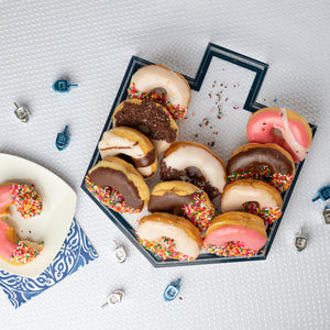 Chanukah Donuts/Latkes Serving Tray Dreidel Shape Design Clear Blue