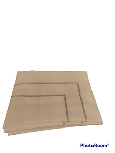 3LINEHEMKK LN3-60X95 GOLD DOUBLE STITCHED LINE LINEN LOOK SPILL PROOF TABLECLOTH 60X95