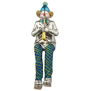 UK46034 Polyresin Clown Figurine With Cloth Legs 12 Cm- Clarinet Player