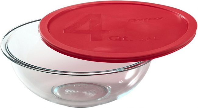 PYREX-MIXING BOWL-4qt w/RED COVER
