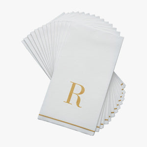 14 PK White and Gold Guest Paper Napkins  - Letter R