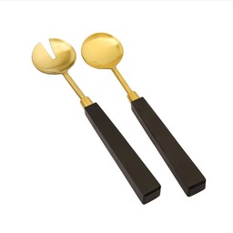 SS1029 Set of 2 Gold Salad Servers with Black Stone Handles