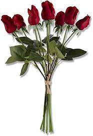 17.5 INCH RED REAL TOUCH ROSE BUD W/FOLIAGE BUNDLE (9 STEMS)