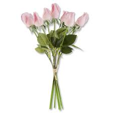 17.5 Inch Pink Real Touch Rose Bud w/Foliage Bundle