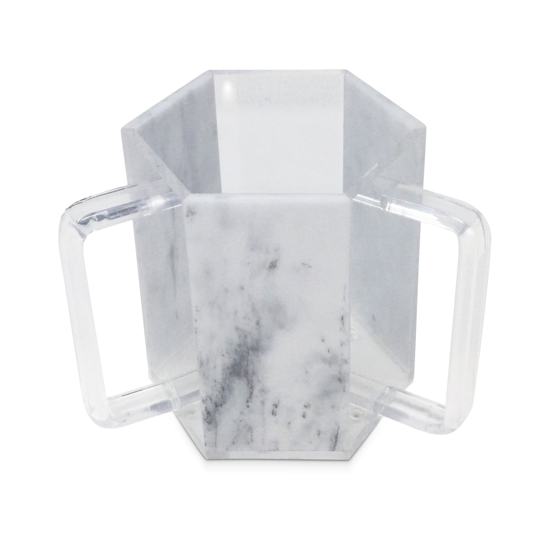 New Washing Cup Hex Shape -White Marble