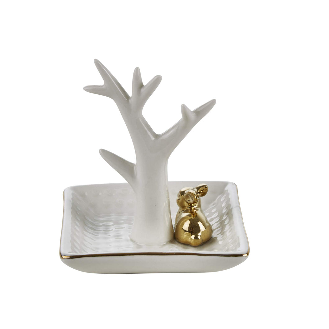12391-06 WHITE/GOLD RABBIT RING HOLDER